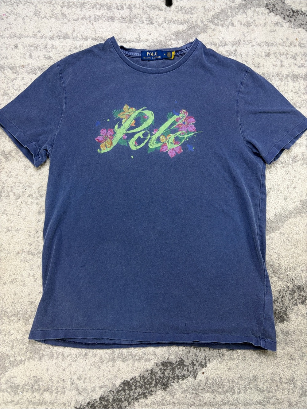 Polo by Ralph Lauren Navy Tee with Green & Pink Floral Script